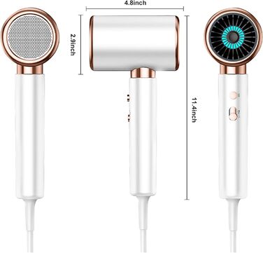 Професійний фен CUBTEM 2400W з іонізацією, для подорожей, з захистом від перегріву, білий