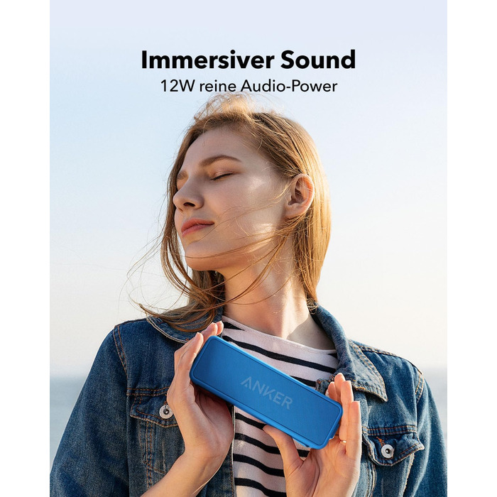 Портативна Bluetooth колонка Anker SoundCore 2, блакитна: потужний звук, глибокий бас, 24 год роботи, водонепроникність IPX7, сумісна з iPhone, Galaxy