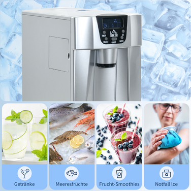 HOMCOM Машина для приготування льоду, таймер, резервуар для води 1,2 л, срібляста