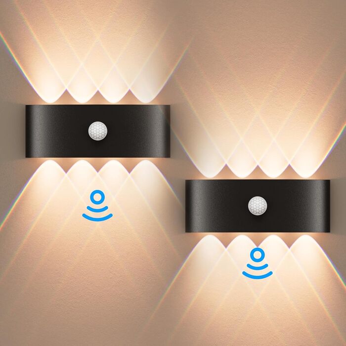 Світлодіодна бра з датчиком руху Kinamy, 8W, IP65, для дому та саду (2 шт.)