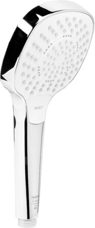 Hansgrohe Croma Select E - water-saving showerhead 9 l/min (EcoSmart), hand shower with 3 spray patterns, square shower head (110 x 110 mm), water-saving showerhead with anti-limescale function, White/Chrome (3 spray patterns (Multi))