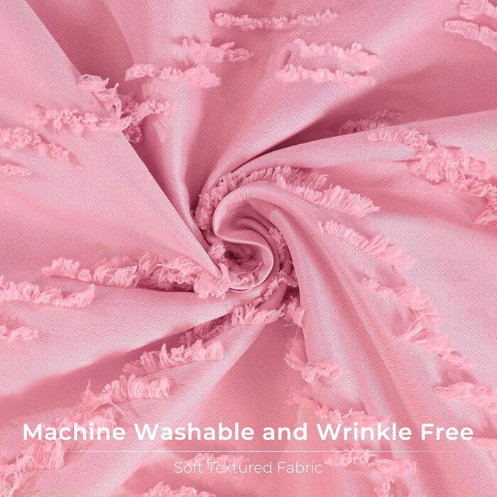 Завіса для душу, довга, сучасний стиль фермерського дому, богемний шик, туфтована, у вигляді шашечки, структурована, смугаста, мінімалістична, тканинна, мила, рожева, H243.8 x B182.9 см (упаковка 1)