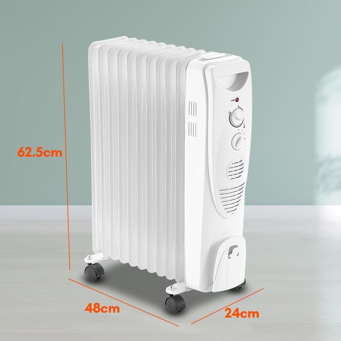 Масляний радіатор Fiqops 2500W з WiFi, термостатом та пультом, 11 ребер, 3 режими, захист від перегріву, чорний