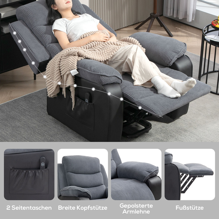 HOMCOM Power Lift TV Chair with Lifting Assistance, Electric Recliner with Lie-Flat Function, Pocket Spring, TV Chair with Footrest, Side Pocket and Remote Control, Dark Grey | Aosom