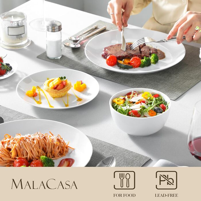 Набір посуду MALACASA BLANCE 12 предметів: білий фарфоровий сервіз для 4-12 осіб, для мийки в посудомийній машині