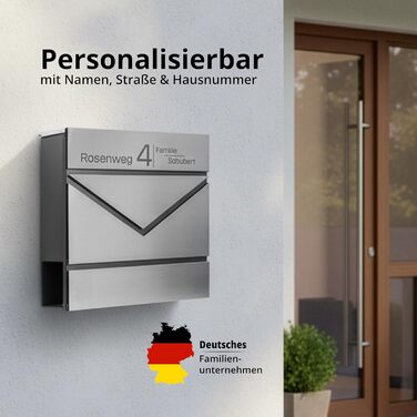 Поштовий ящик Grafner Premium, нержавіюча сталь, з газетницею та 2 ключами, гравіювання імені/вулиці/номера будинку, колір антрацит RAL7016