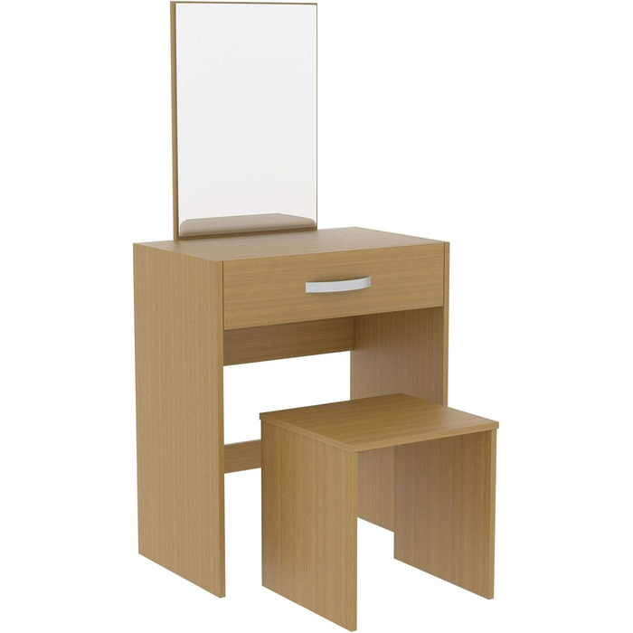 Туалетний столик Vida Designs Isla з дзеркалом і пуфом, 1 шухляда, для макіяжу, косметики, зберігання, спальня, дерево сосна, 130x39x63,5 см