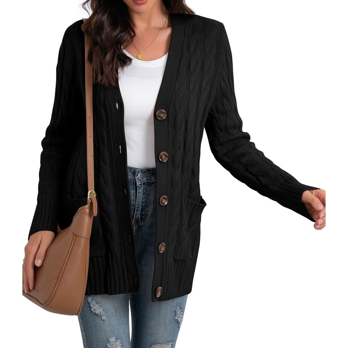 Жіночий в'язаний кардиган GRECERELLE з кишенями, довгий, елегантний, великого розміру, чорний, для осені/зими/весни