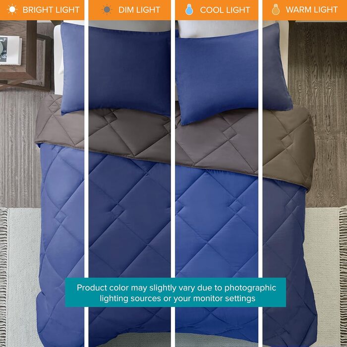 Комплект постільної білизни Comfort Spaces Vixie з ефектом демісезонності, стеганий, геометричний дизайн, чорний/сірий (Twin/Twin XL)