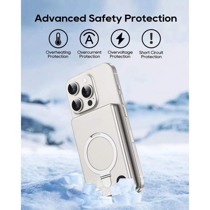 Powerbank MagSafe 10000mAh з PD 20W, бездротова зарядка, USB-C, LED-дисплей, для iPhone 17/16/15/14/13/12, серія Pro/Pro Max, Titanium Grey