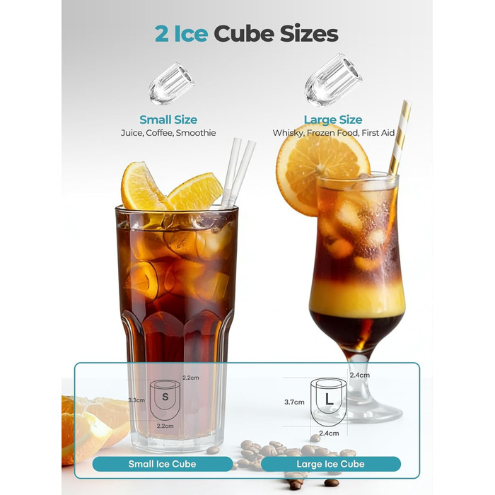 Портативна машина для льоду FOHERE – самоочисна, 14 кг/24 год, 2 розміри, компактний дизайн, 1 кнопка, інтелектуальні попередження, з лопаткою та кошиком для дому/бару/офісу/кемпінгу (зелена)