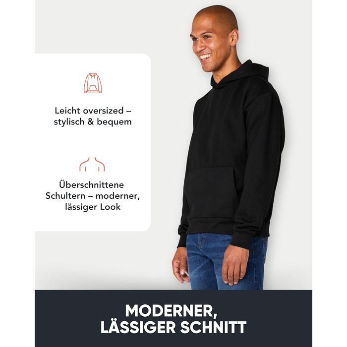 Чоловічий худі FM London Essentials Oversized — теплий прогулянковий худі з капюшоном, бавовняна суміш, чорний, розмір XL