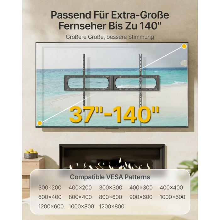 Кріплення для телевізора monTEK Heavy Duty, настінне кріплення для телевізорів 37-140 дюймів, до 136 кг, ультратонкий профіль 32 мм, сумісне з дерев'яними стійками 406/450/600 мм, VESA до 1200x800 мм, регульоване нахилом