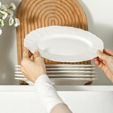 Набір сервіровочних тарілок UIBFCWN, 8 штук, порцеляна, білі, 25,4 x 15,2 см. Ідеально для десертів, суші, закусок, салатів та тортів.