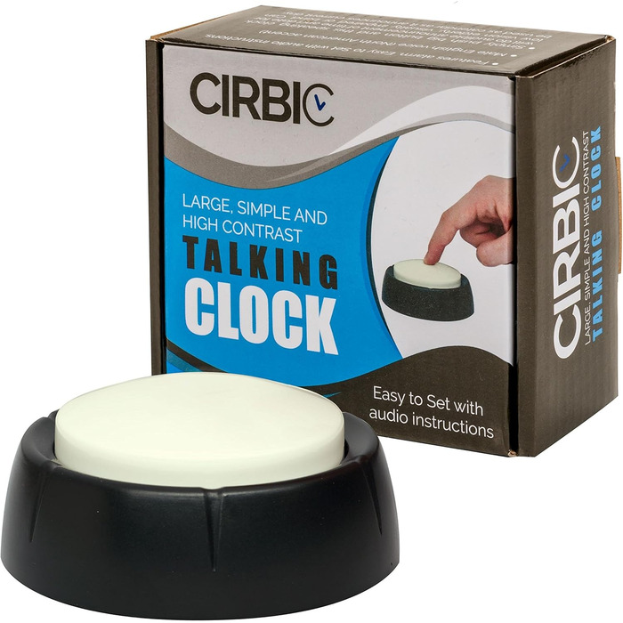 Cirbic Large Talking Clock for Blinds - Announces Time, Date, and Day of the Week. Perfect for the Visually Impaired, Elderly, and Hearing Aid Users (white)