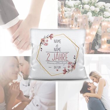 Pillow Wedding Day Cotton Wedding - Customize with Name & Date - 2 Years of Marriage, Wedding Gift, Anniversary, Engagement - Fluffy White Pillow, 40x40 cm | Personalized
