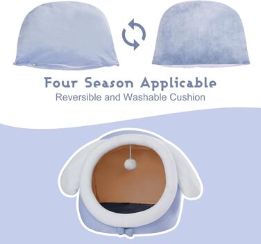 Квіткова хатинка для котів Jiupety, ліжечко-печера для котів, котяче ліжко-печера M (38x37x32 см), будиночок для котів з неслизьким дном, котячий кошик з пральною знімною подушкою, зелений, зелений жаб (M, блакитний)