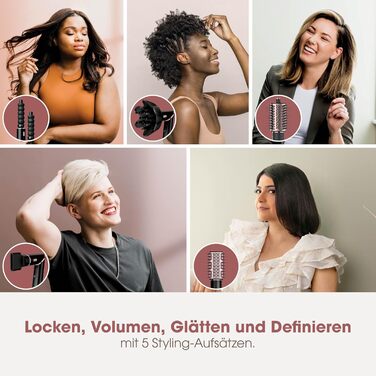 Фен Shark FlexStyle 5-в-1 з насадками для укладання, випрямлення та створення локонів – без пошкодження волосся, для всіх типів волосся (Чорний / Рожеве золото)