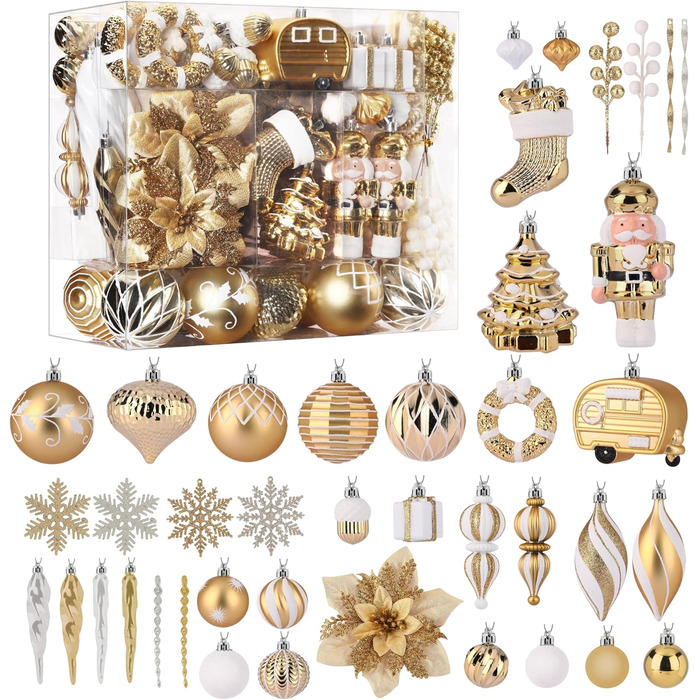 Набір прикрас для ялинки Shareconn 135 шт: міцні ялинкові кулі різних розмірів та кольорів (червоний, зелений, золотий)