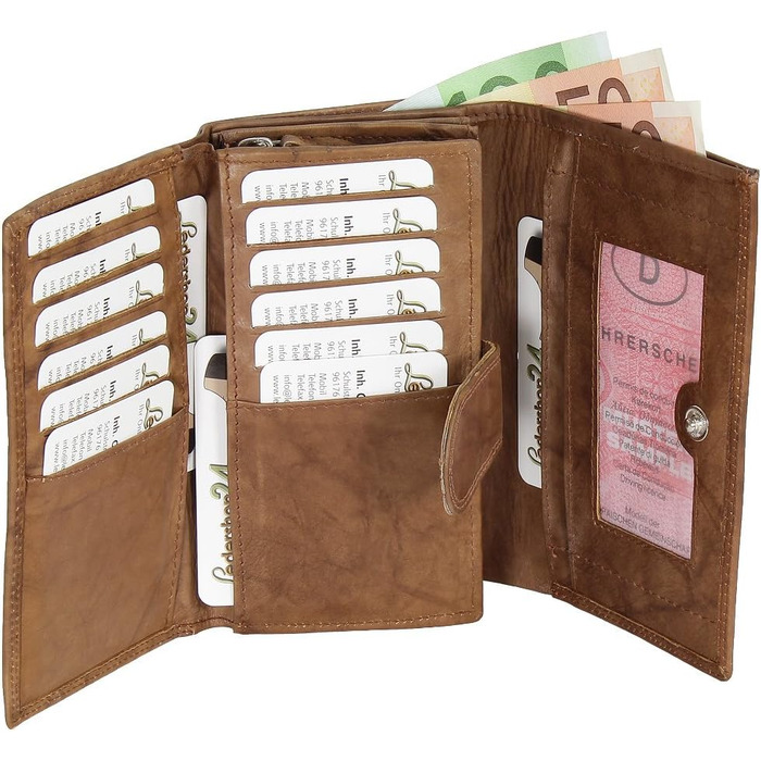 Ledershop24 RFID Women's Leather Wallet, Women's Cardholder, Women's Purse - Long Natural Leather - Gift Set + Exclusive Key Chain