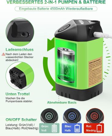 AUTOPkio Camping Shower with Battery, Upgraded Camping Shower 4500mAh Rechargeable Pump, IPX7 Waterproof for Camp, Outdoor, Hiking, Car Washing, Pet (Green)