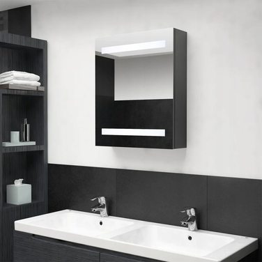 Шафа у ванну кімнату з дзеркалом та LED-підсвіткою, сіра, 50x14x60 см