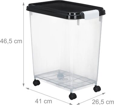 Коробки для корму для собак Relaxdays 2 шт., 10L та 30L, з кришкою, роликами, лопаткою, прозорі/чорні