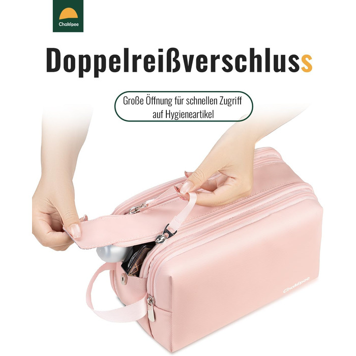 Чоловіча дорожня косметичка Kulturbeutel, водонепроникна, легка, з двома блискавками (Рожева)