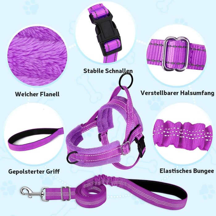 Шлейка для собак SlowTon з поводом, анти-тягнуча, регульована, світловідбиваюча, для цуценят та собак малих та середніх порід, безпечна, запобігає задушливості, зелена (XXS, фіолетова)
