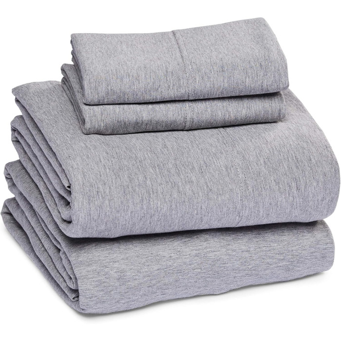 Amazon Basics 4-Piece Jersey Sheet Set, for King Size Beds, Light Grey, Solid