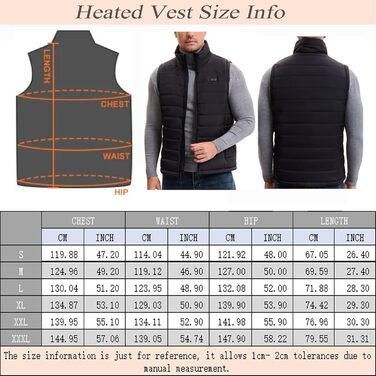 Обогріваючий жилет для чоловіків з акумулятором, 13 зон нагріву, 3 режими температури, чорний, XL