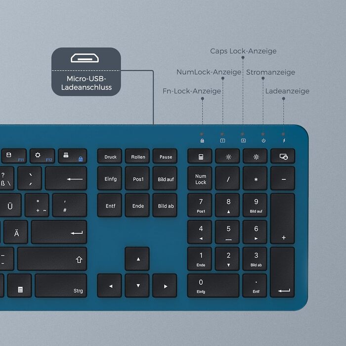Бездротовий комплект клавіатури та миші Seenda SK38-3, ультратонкий, перезаряджуваний, ергономічний, з захистом від пилу, DE QWERTZ, чорний & зелений/чорний & темно-зелений (чорний & темно-синій)