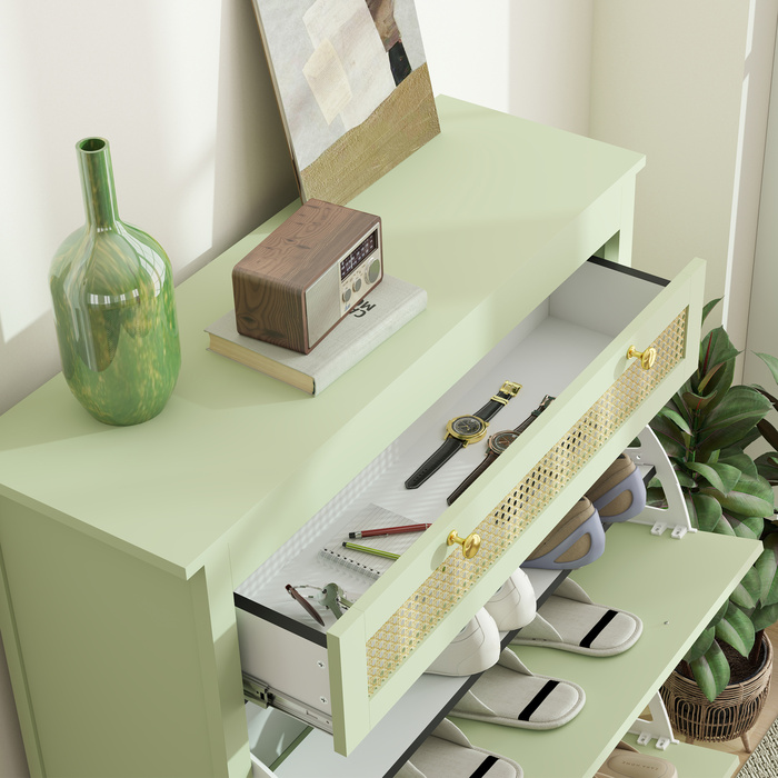 HOMCOM Shoe Cabinet with 2 Flap Shoe Stackers, Shoe Shelf, Shoe Chest for 12 Pairs of Shoes, Shoe Storage for Entryway, Hallway 88 x 30 x 120 cm, Green | Aosom