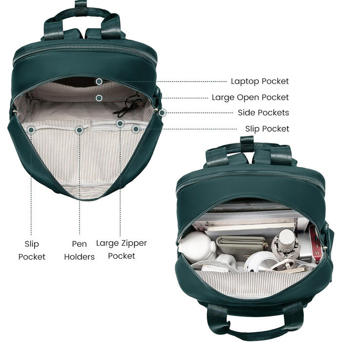 LOVEVOOK Рюкзак для жінок великий, рюкзак для школи з відділом для ноутбука, стильний рюкзак для подорожей, щоденний рюкзак ручної поклажі для університету, офісу, роботи, чорний (17.3 дюйми, темно-зелений)