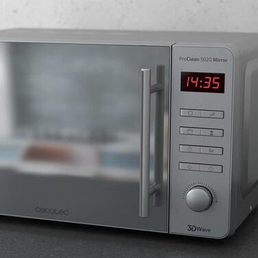 Мікрохвильова піч Cecotec Pro Clean 5020 Mirror: 700 Вт, 20 л, нержавіюча сталь, 8 програм, LCD-дисплей, таймер 60 хв, технологія 3D Wave