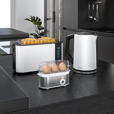 Електричний яйцевар Arendo Threecook з нержавіючої сталі - 1-3 яйця, регулювання ступеня готовності, безпечний, BPA-free