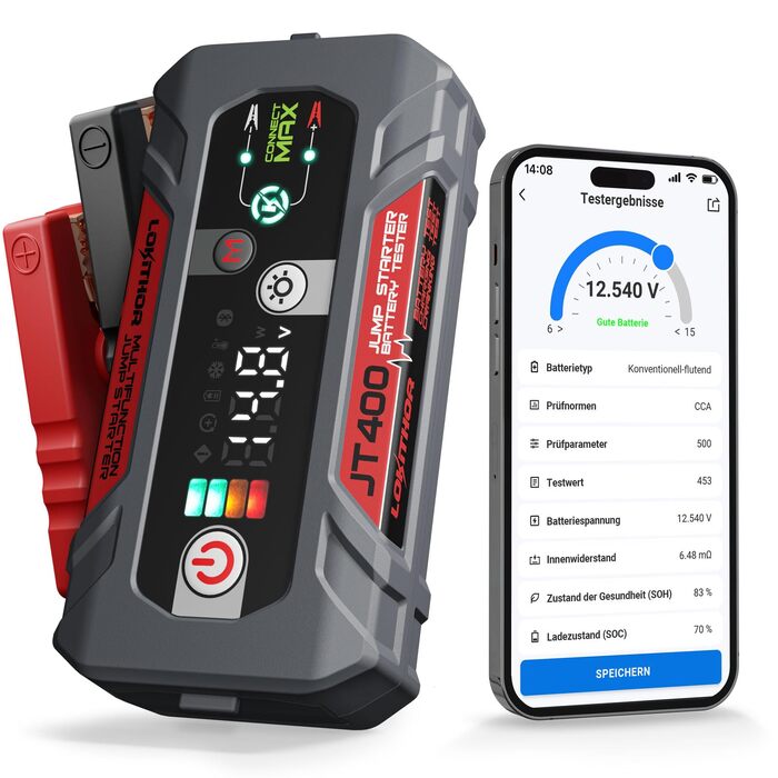 Пусковий пристрій (бустер) LOKITHOR JT400 Starter Powerbank 2500A з тестером акумулятора 100–2000 CCA