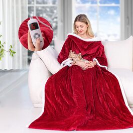 Електрична ковдра Yokimisu з автовимкненням 180x130 см, плюшева, з 6 рівнями нагріву, таймером, захистом від перегріву, пральна, для дому та офісу (Червона)