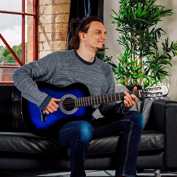 Класична гітара 3rd Avenue 4/4-Klassikgitarre з нейлоновими струнами, повний розмір, початковий набір – блакитний Blueburst