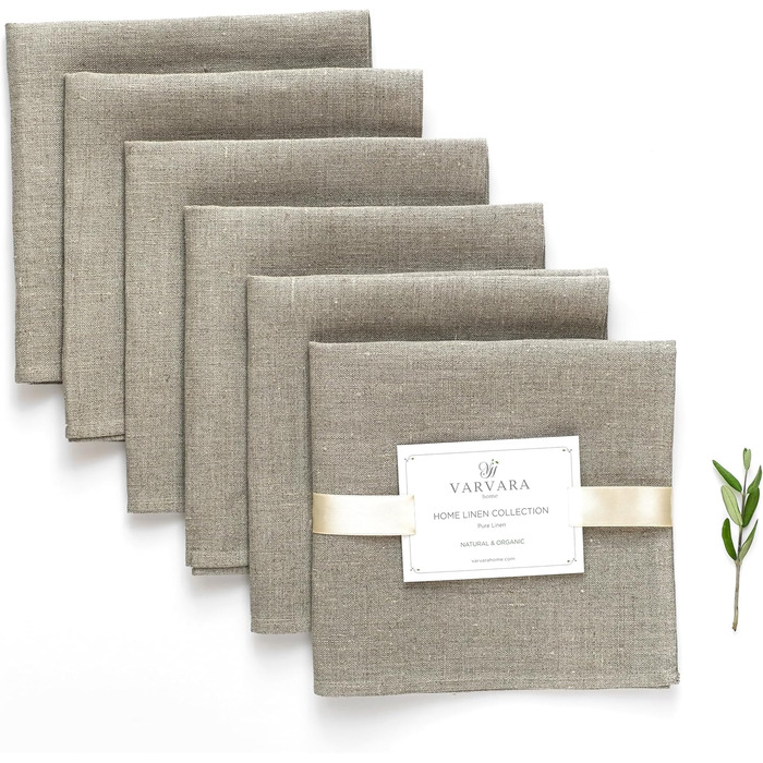 Varvara Home 6 Linen Napkins Nature - Fabric Napkins Linen Napkins - Napkins Linen Nature Brown Country Style 6-Pack 45x45 cm