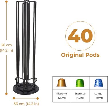 Тримач для капсул Nespresso MOLEDINO – органайзер для 40 капсул, обертання 360°, чорний