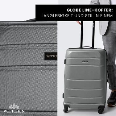 Валіза на колесах WITTCHEN Globe Line S з ABS-пластику, 4 колеса, кодовий замок, телескопічна ручка. Підходить для ручної поклажі Lufthansa, Eurowings, Ryanair, Condor, Discover Airlines. Колір: сірий.