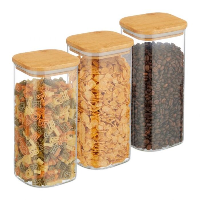 Relaxdays Set of 3 Storage Jars with Lids, 1500 ml