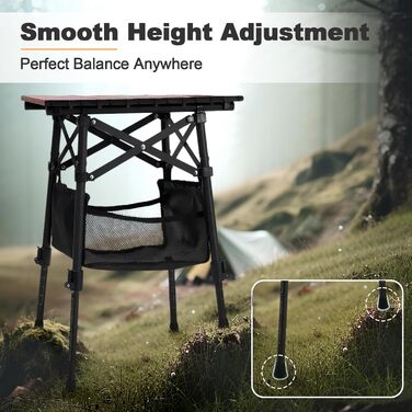 Складний алюмінієвий стіл для кемпінгу Odoland з регульованою висотою та сумкою для зберігання (40x30x40-58 см)