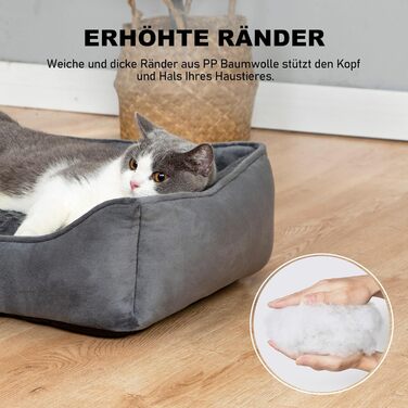 Dog Bed for Small and Medium Dogs 65x55x18cm, Washable Dog Cushions, Removable Cover, Dog Sofa Dog Basket with Raised Edges, Fluffy Cat Bed Dog Bed with Nubs, Dark Grey (55x45x16cm, Dark Grey - Removable)
