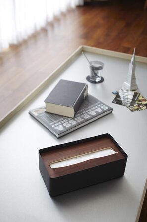Yamazaki 7729 RIN Tissue Box with Lid, Black, Wood/Steel, Minimalist, 26 x 13 x 8.2 cm