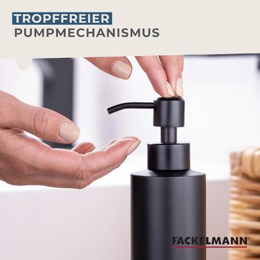 FACKELMANN Soap Dispenser & Toothbrush Holder Tecno, liquid soap dispenser made of high-quality stainless steel, holder for 4 toothbrushes, high-quality toothbrush holder (Color: Matte Silver), Quantity: 1 x 2-piece set (Dispenser Black)
