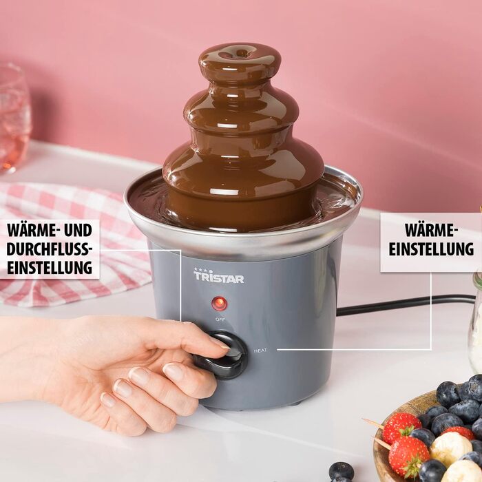 Шоколадний фонтан Tristar CF-1603 з нержавіючої сталі, 3 рівні, 0,4 л, функція підігріву, 32 Вт