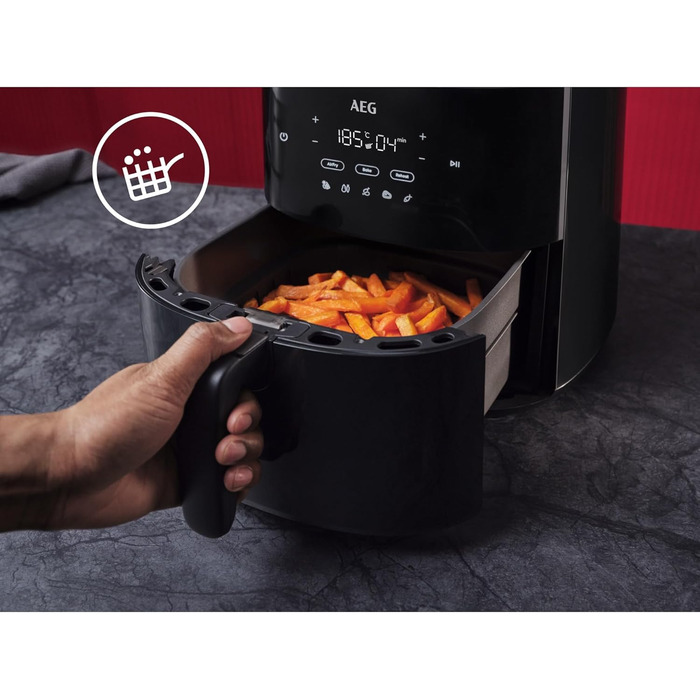 AEG AAF3B Hot Air Fryer / IF Design Award 2024 / Little to no oil / 8 programs / programmable / preheat function / 3.3l / dishwasher-safe / heat protection / flip reminder / black, 3.3l capacity, Series 6000