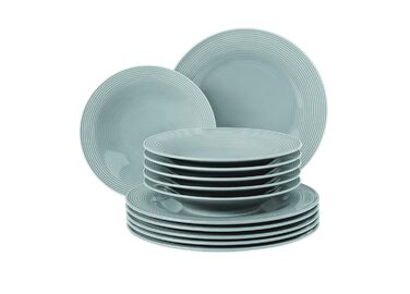 Сервіз столовий SELTMANN WEIDEN Beat 12-piece - білий з блакитними смужками, сучасний стиль